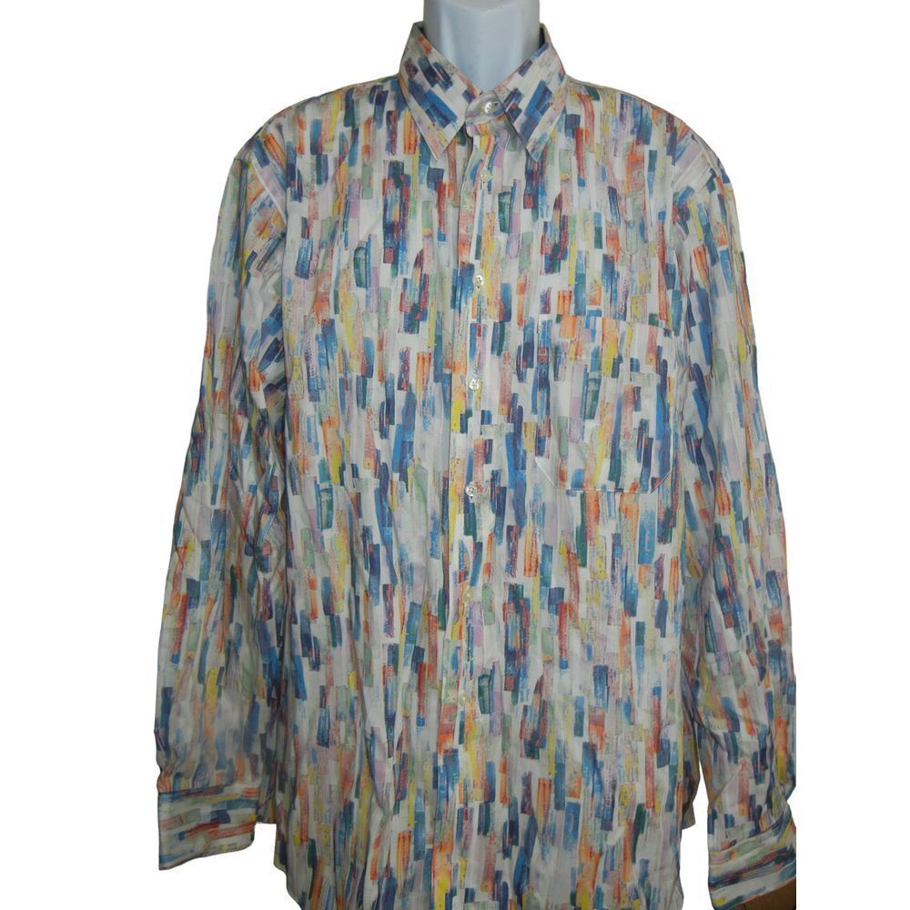 Paul Fredrick Dress Shirt Men XL Finest Long Staple Cotton Classic fit Rainbow